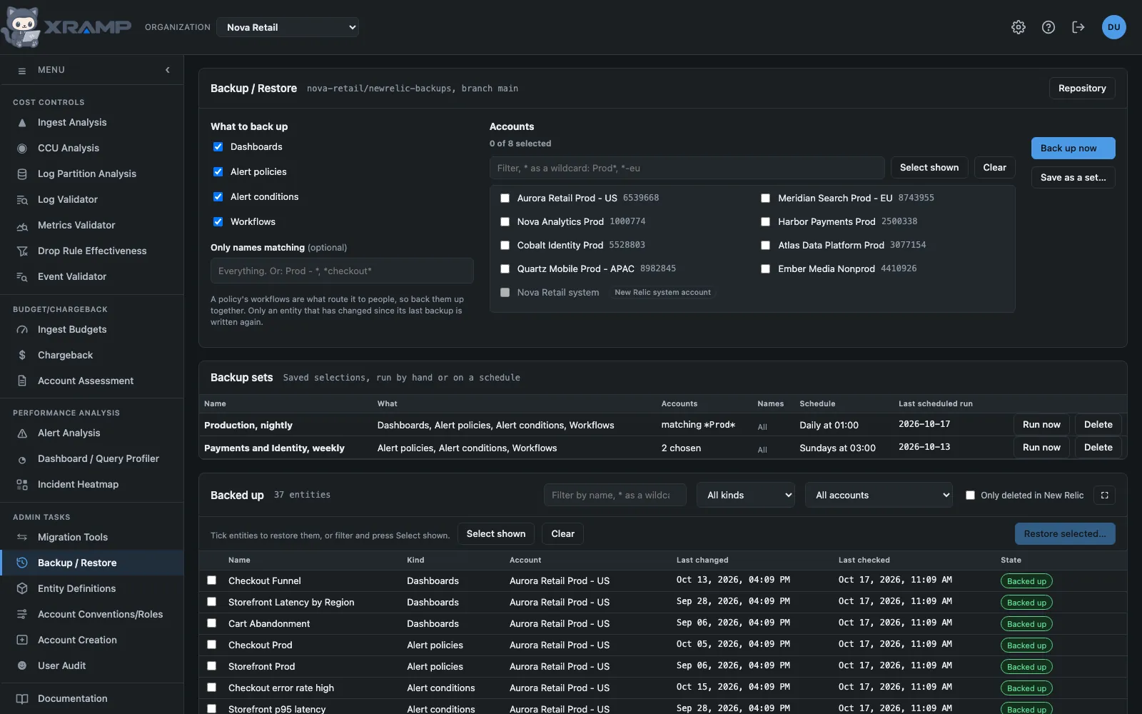 Backup and Restore: What to back up, sets and the backed up list