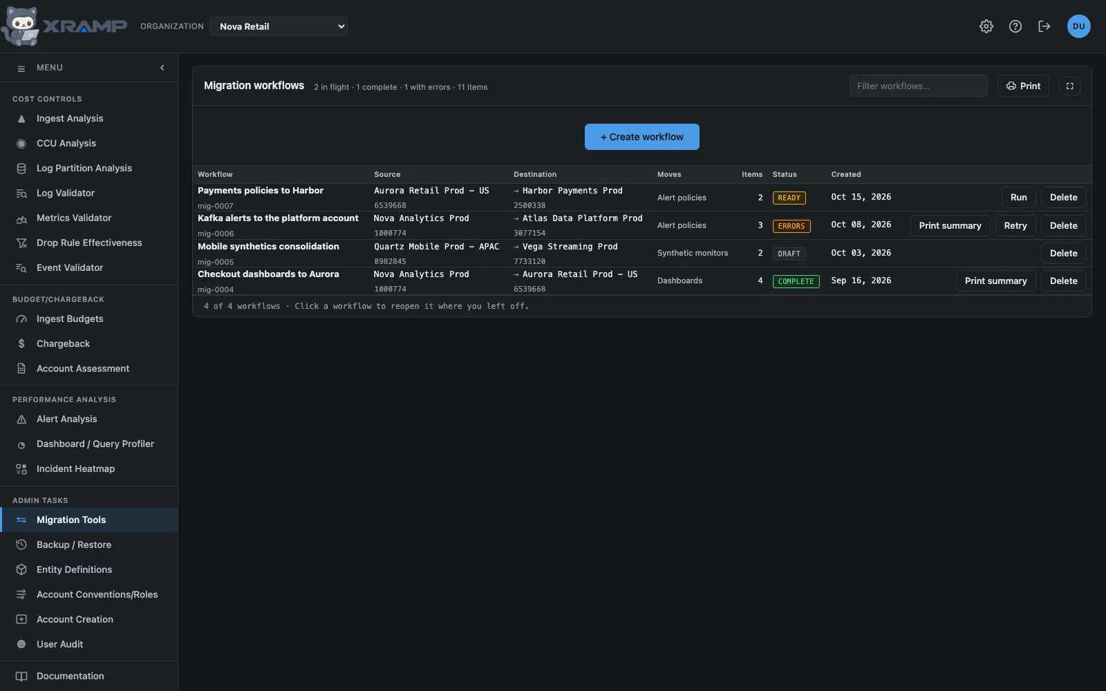 Migration Tools: Migration workflows